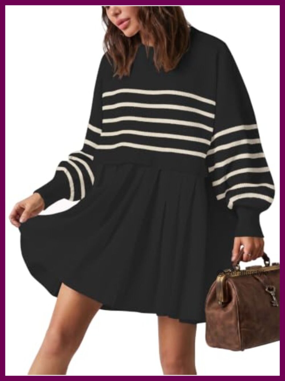 Oversized Sweater Dress Mini Pullover Crewneck Long Sleeve Relaxed Fit